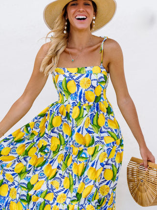 Kenny Flowers Positano Lemons White Resort Dress