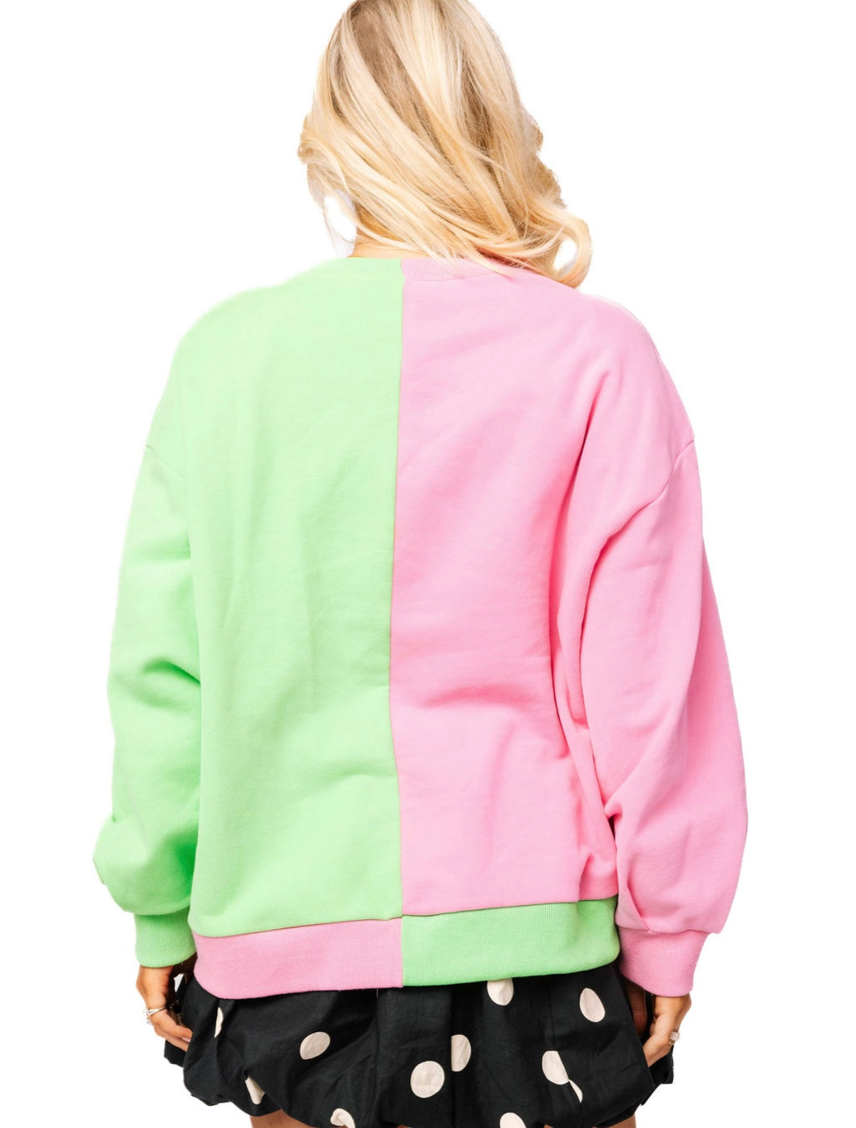 Queen of Sparkles Green and Pink Color Block Wicket Sweatshirt