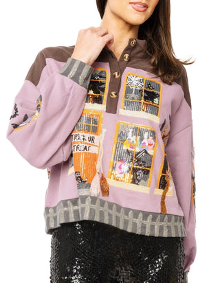 Queen of Sparkles Brown and Purple Haunted House Hendley Sweatshirt