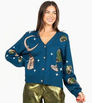 Queen of Sparkles Licensed Navy Midnight Margarita and Salt Cardigan