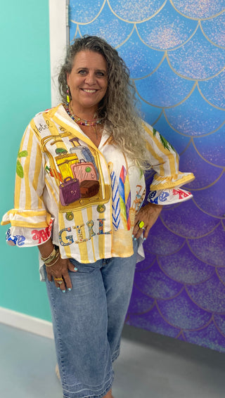 Vacation Shirt with Ruffle Sleeve One Size