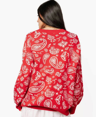 Queen of Sparkles Red And White Paisley Print Cowboy Santa
