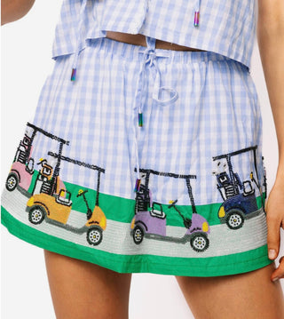 Queen of Sparkles Blue and White Gingham Golf Cart Skort