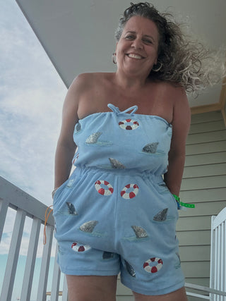 Terry Cloth Shark and Pool Floats Romper