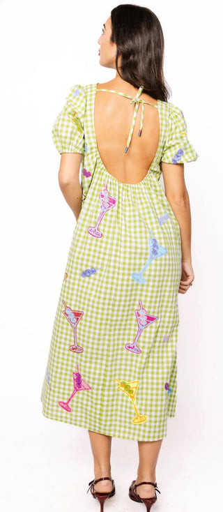 Queen of Sparkles Green and White Multi Color Martini Colorblock Gingham Dress