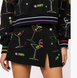 Queen of Sparkles Black Multi Rainbow Trim Martini Skort