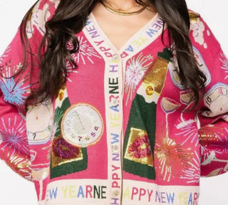 Queen of Sparkles New Years Eve Button up Cardi with NYE Icons and Trim