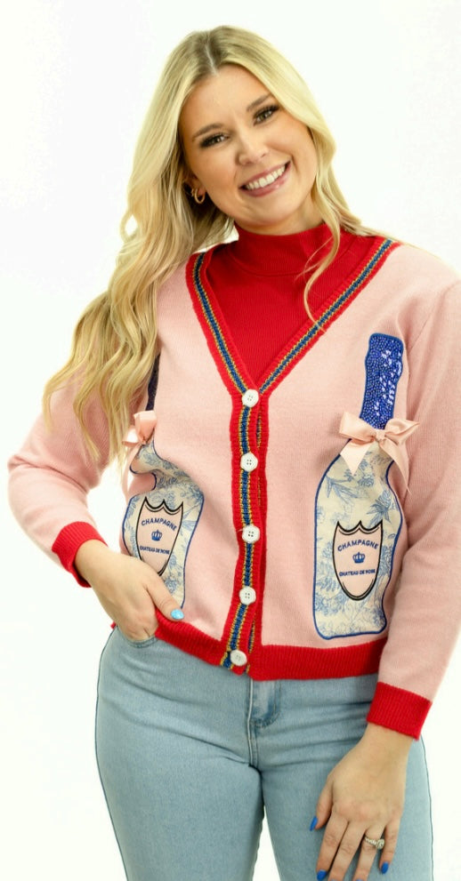 Pink Champagne Bottle Cardigan