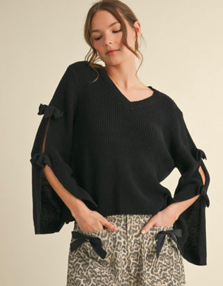 Black Sweater with Bow Sleeves