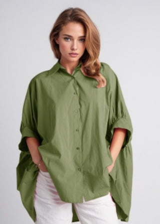 Q2 Short Sleeve Oversize Blouse Green