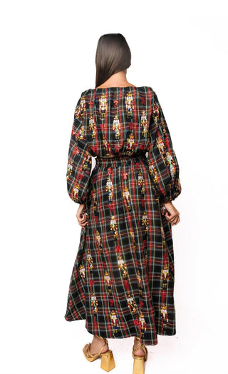 Queen of Sparkles Navy Plaid Nutcracker and Bow Cotton Midi Skirt