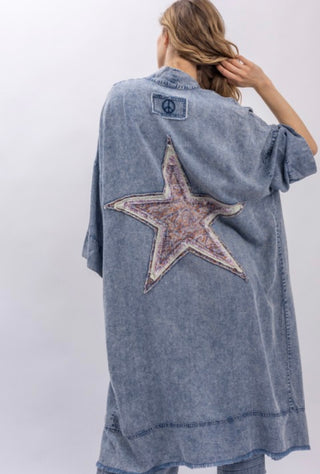 Denim Duster with Fringe and Star Detail