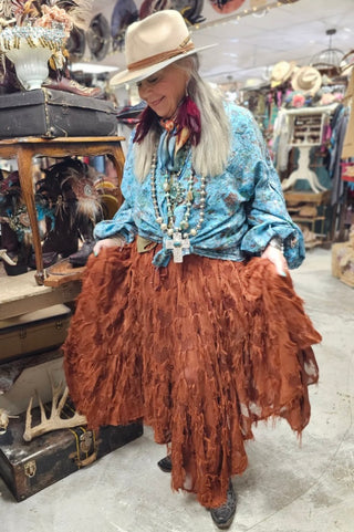 Rust Eyelash Tiered Skirt