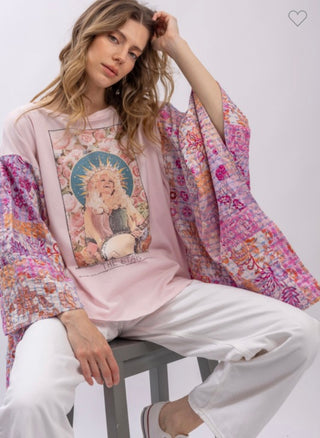 Dolly Pink Poncho Top with Quilted Sleeves