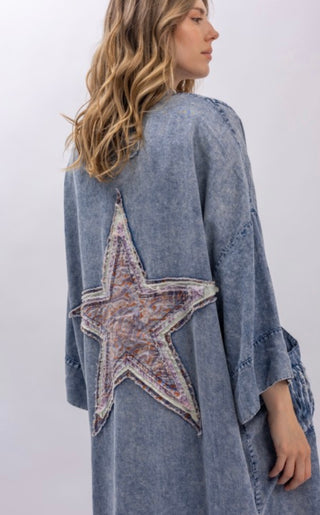 Denim Duster with Fringe and Star Detail