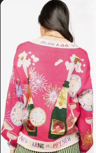 Queen of Sparkles New Years Eve Button up Cardi with NYE Icons and Trim