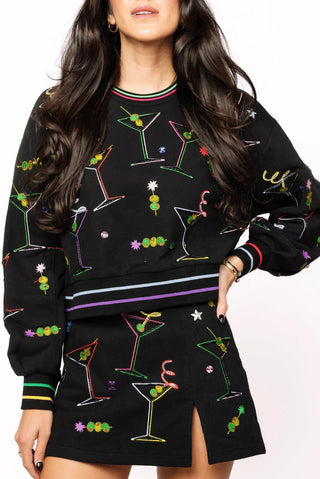 Queen of Sparkles Black Multi Rainbow Trim Martini Sweatshirt