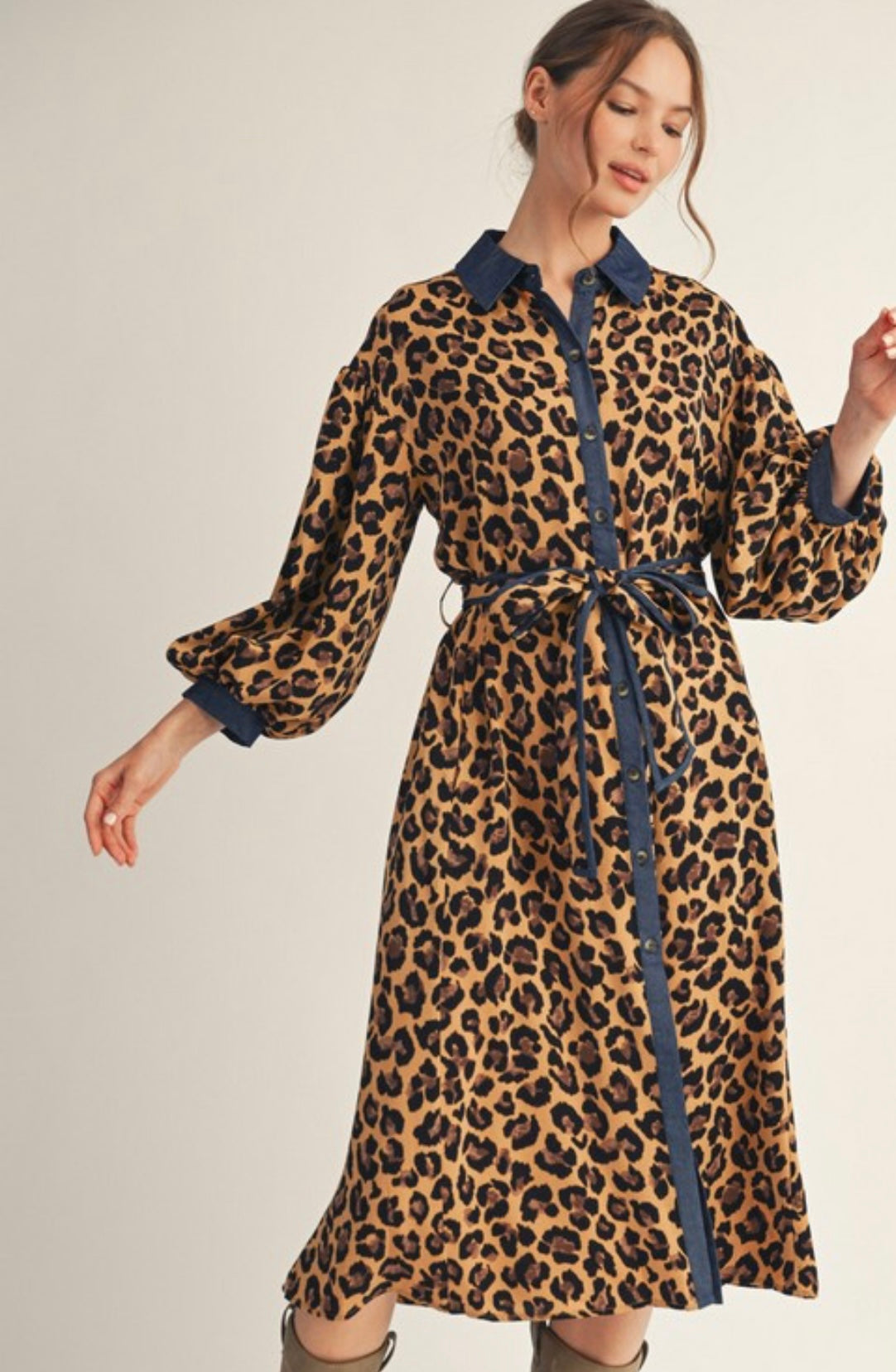 Animal Print Button Dress