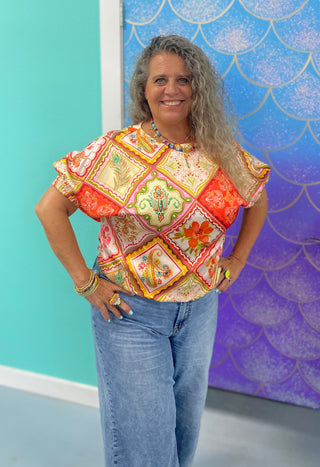 THML Cinched Waist Floral Top