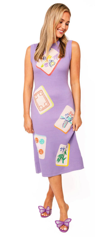 Queen of Sparkle Purple Mahjong Tile Knit Midi Dress