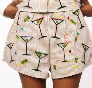 Queen of Sparkles Green Stripe Rainbow Martini Shorts
