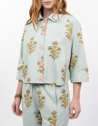 Ivy Jane Aqua Floral Print Barrel Pant