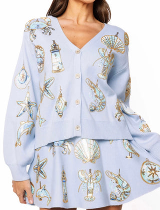 Queen of Sparkles Light Blue Shell Ornament Cardigan