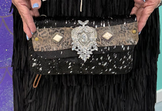 Fancy Hair on Hide Clutch Black/With Long Strap