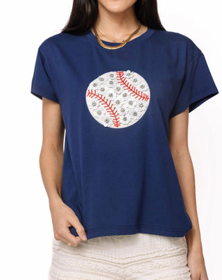 Queen of Sparkles Navy Flower Baseball Tee