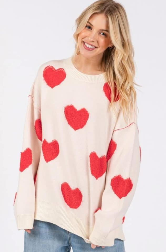 Ivory and Red Heart Sweater