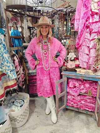 Magenta Velvet and Eyelet Duster