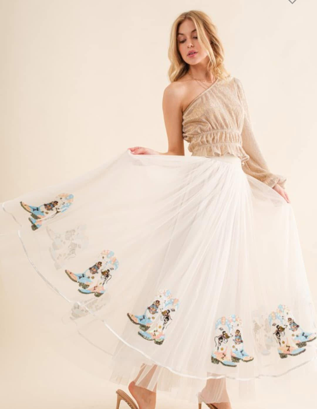 Tulle Skirt with Boot Sequin Patch