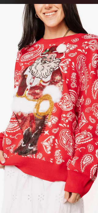 Queen of Sparkles Red And White Paisley Print Cowboy Santa