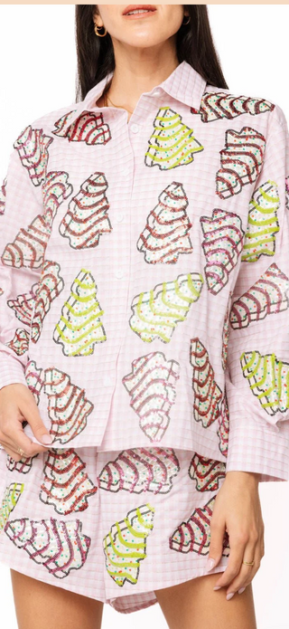 Queen of Sparkles Pink Gingham Christmas Tree Cookies Cotton Top