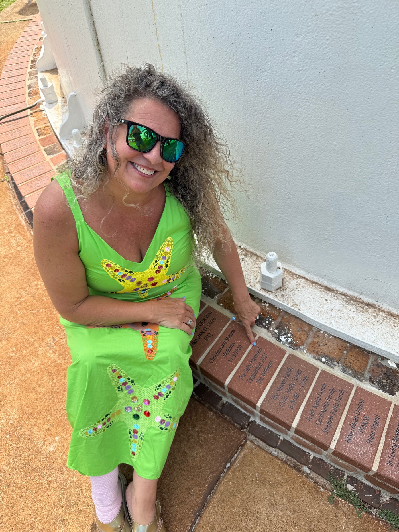 Queen of Sparkles Lime Green Starfish Maxi Dress