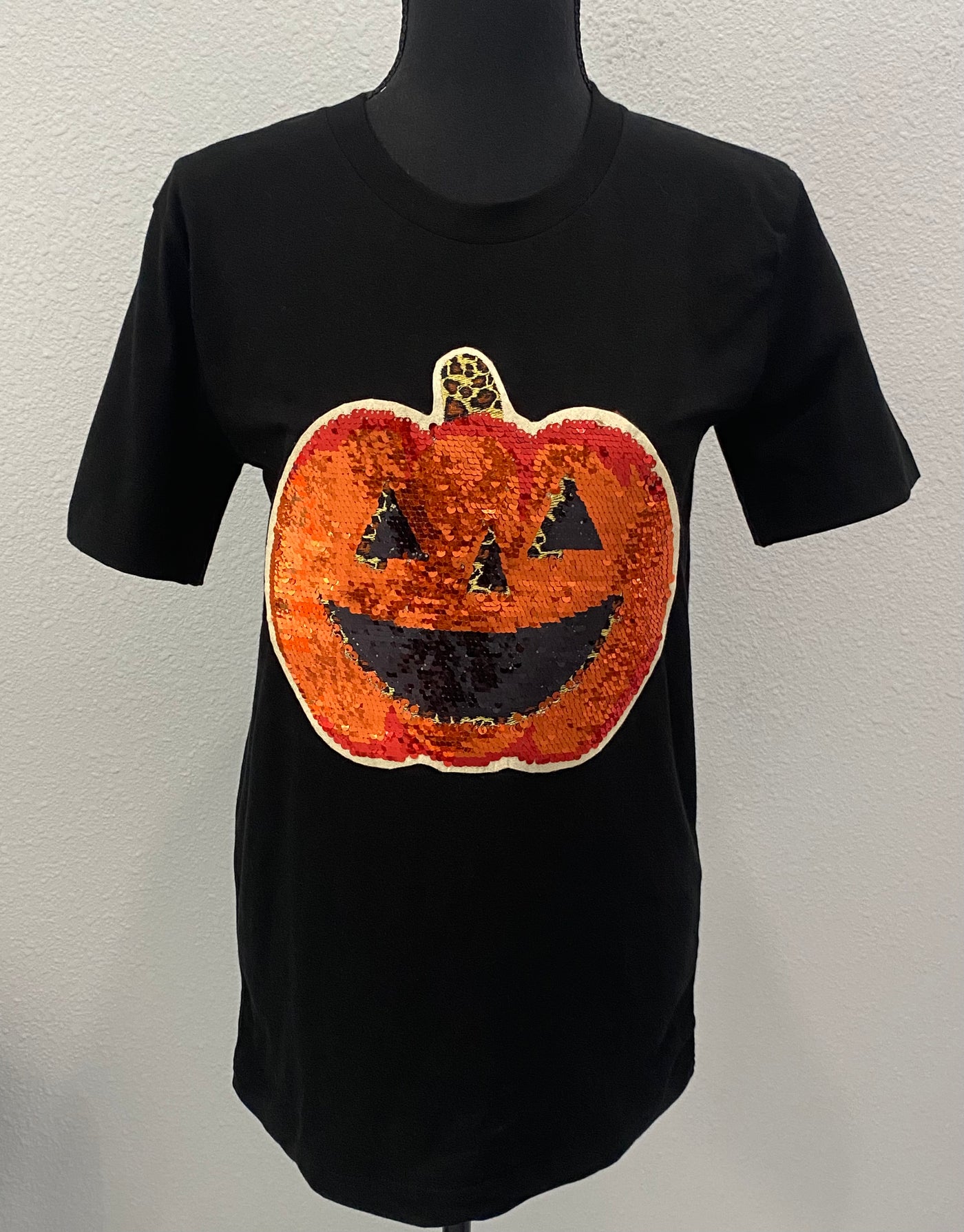 Sequin Pumpkin on Black Crew