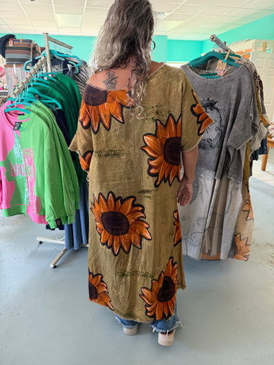 High Low Linen Top Sunflower