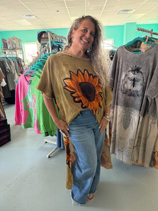 High Low Linen Top Sunflower