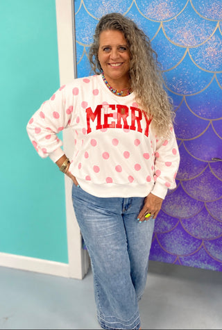 Merry Mermaid Polka Dot Sweatshirt Ivory by: Southern Grace