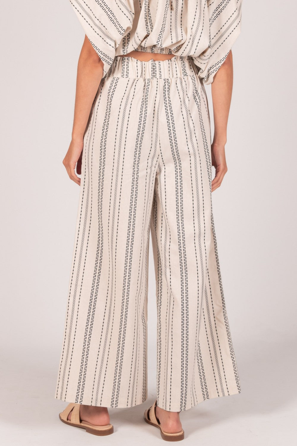 Taupe/Navy Printed Linen Wide Leg Pant