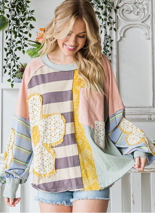 Daisy Patch Mix Fabric Sweatshirt