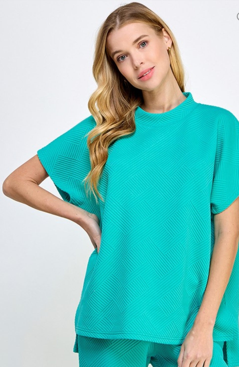 Turquoise  Textured Short Sleeve Sweatshirt