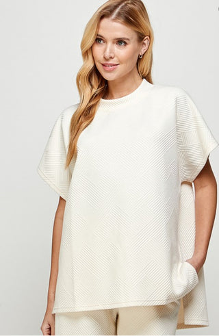 Cream Textured Short Sleeve Sweatshirt