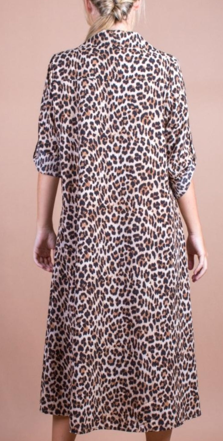 Cheetah Print A Line Midi Dress