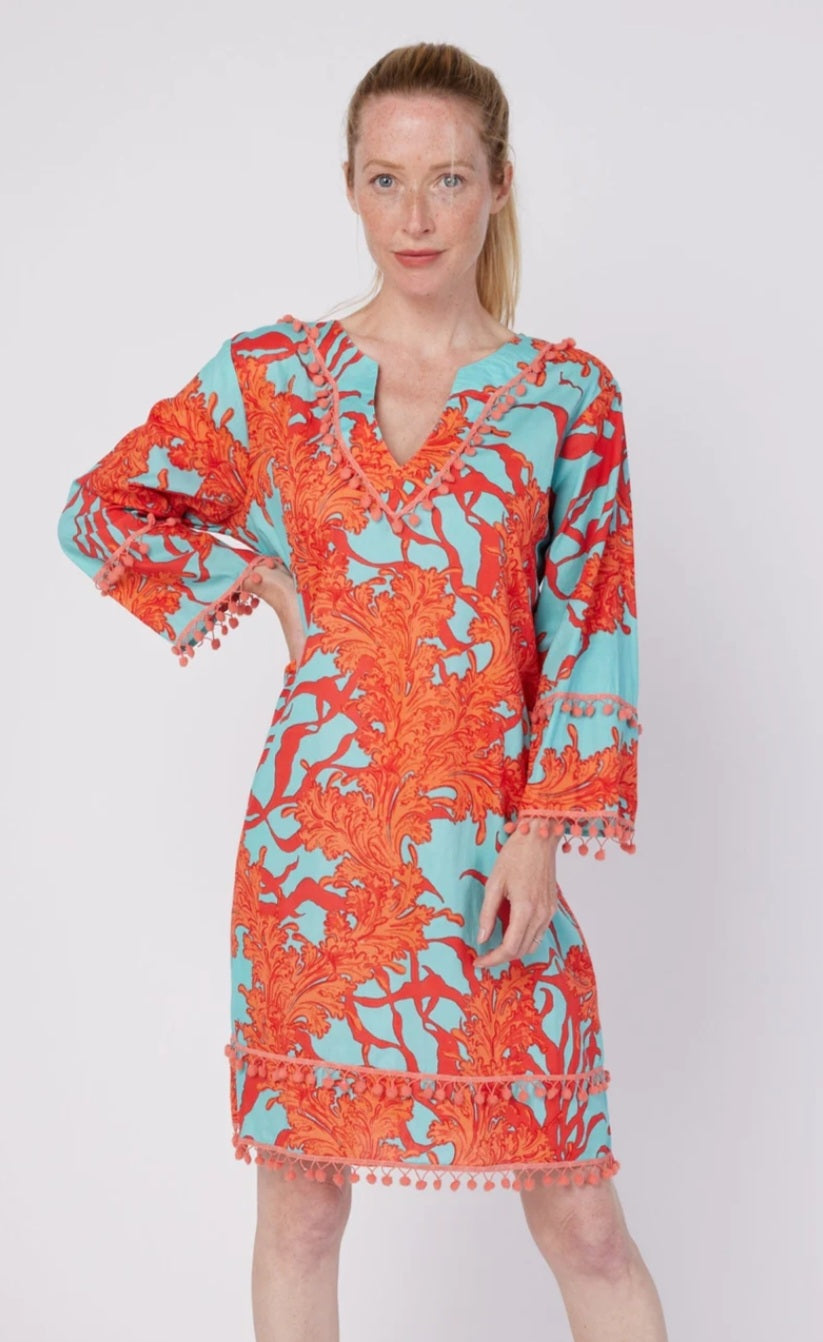 Pamela Dress Turquoise and Coral Dress