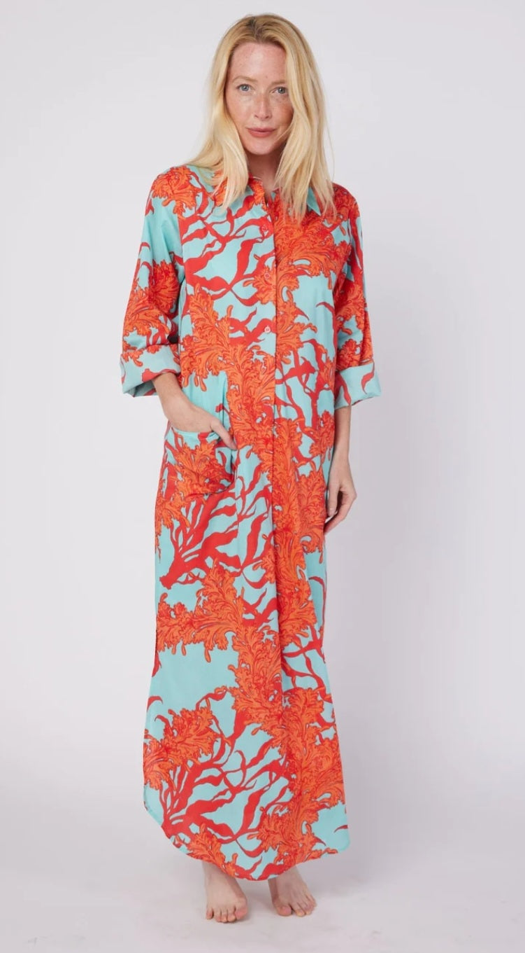 Gabriella Maxi Dress Turquoise and Coral