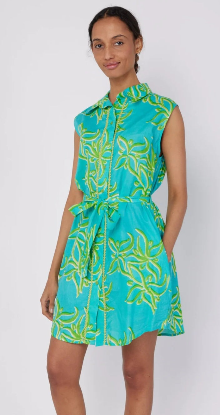 Carlotta Sleeveless Turquoise/Lime Dress