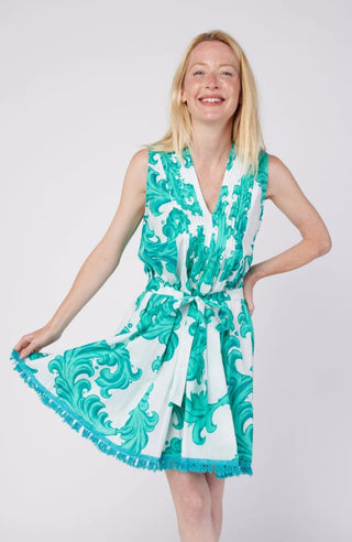 Felice Sleeveless Green and White Dress