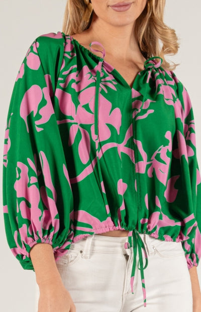 Green and Pink Print Boho Top