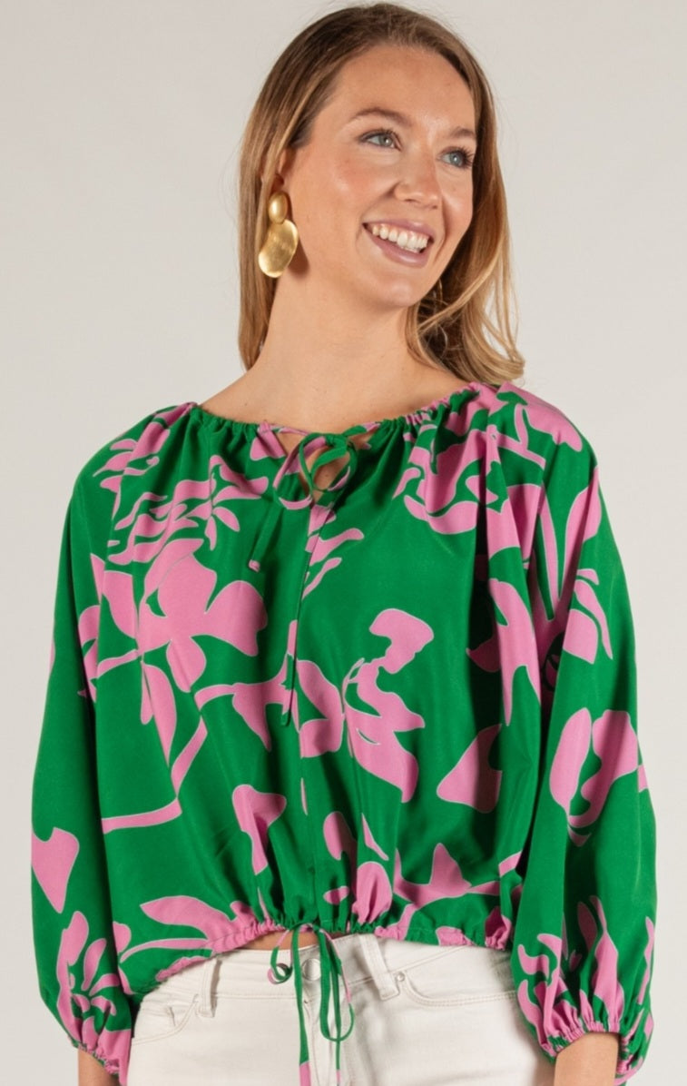 Green and Pink Print Boho Top